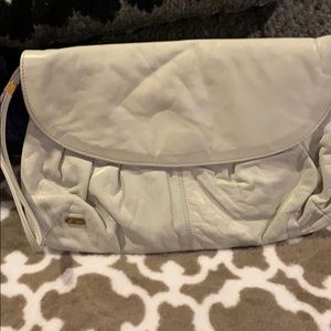 Cream leather clutch